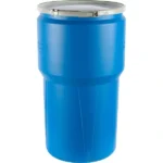 14 Gallon Blue Plastic Drum, Taper Sided, UN Rated, Cover w/ Metal Lever Lock