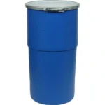 15 Gallon Blue Plastic Drum, Taper Sided, UN Rated, Cover w/Metal Lever Lock