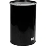 55 Gallon Steel Drum, Black, Straight Sided, Unlined, 20GA, Cover w/Lever Lock Ring