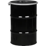 30 Gallon Steel Drum, Black, UN Rated, Mocha Lined, Black Cover w/Bolt Ring, 2″ & 3/4″ Fittings