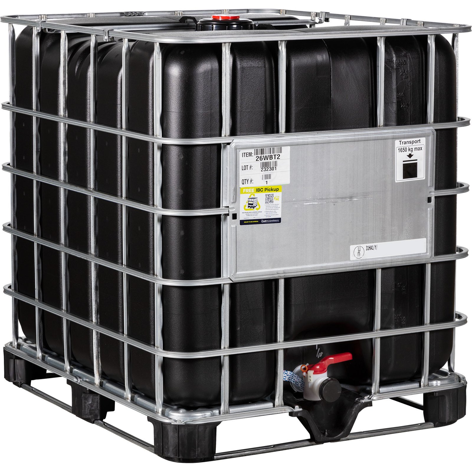 275-gallon-black-ibc-tote_2-inch-camlock-valve_composite-pallet_26wbt2_1.jpg 275 Gallon Black IBC Tote, Standard Reconditioned, 2″ Camlock Valve, Composite Pallet - Image 1