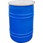 30 Gallon Blue Plastic Open Head Drum, UN Rated, Natural Cover w/Lever Lock Ring, 2″ & 3/4″ Fittings