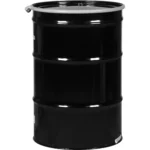 55 Gallon Steel Drum, Black, UN Rated, Unlined, 20GA, Cover w/Bolt Ring, 2″ & 3/4″ Fittings