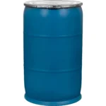 57 Gallon Blue Plastic Drum, UN Rated, Cover w/Lever Lock Ring
