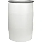 55 Gallon Natural Plastic Drum, UN Rated, Cover w/Metal Lever Lock, 2″ & 3/4″ Fittings
