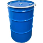 55 Gallon Steel Drum, Blue, UN Rated, Unlined, Blue Cover w/Bolt Ring, Two 2″ Fittings & One 3/4″ Fitting
