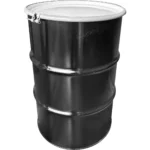 55 Gallon Steel Drum, Black, Unlined, 16GA, Cover w/Bolt Ring