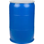 57 Gallon Blue Plastic Drum, UN Rated, Cover w/Bolt Ring