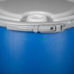 57 Gallon Blue Plastic Drum, UN Rated, 2″ & 3/4″ Fittings, Cover w/Lever Lock Ring Closure - Image 5