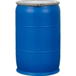 57 Gallon Blue Open Head Plastic Drum, UN Rated, Plain Natural Cover w/Lever Lock Ring