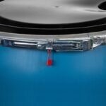57 Gallon Blue Plastic Drum, UN Rated, 2” & 3/4” Fittings, Black Cover w/Lever Lock Ring - Image 2