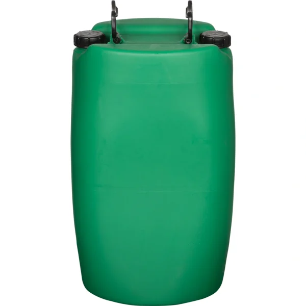15 Gallon Green Tight Head Plastic Drum, 2″ NPS & 2″ Buttress Fittings, Two Handles