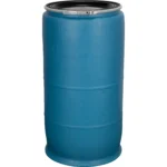 77 Gallon Blue Plastic Drum, Cover w/Lever Lock Ring Closure