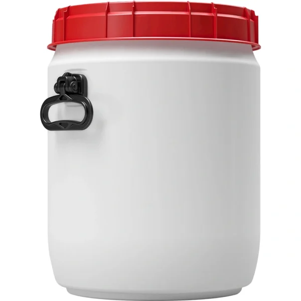 9 Gallon White Plastic Drum with Screw On Lid and Handles, Tamper Evident, UN Rated