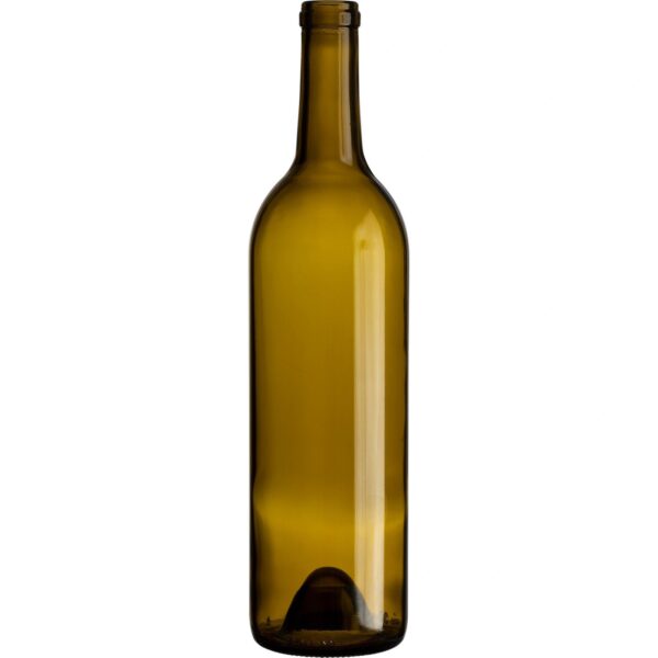 750 ml Antique Green Bordeaux Wine Bottles, Punted Bottom, Cork